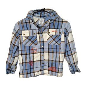 Disney Parks Pandamonium Blue Flannel Long Sleeve Shirt Snaps Size 5 / 6